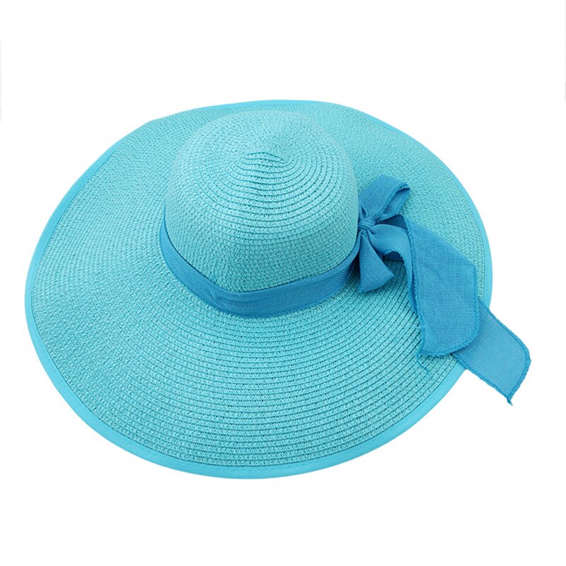 Vrouwen Brede Rand Hoeden Floppy Strand Boog Hoeden Strand Vrouwen Hoeden Uv-bescherming Zomer Grote Rand Hoeden: sky blue