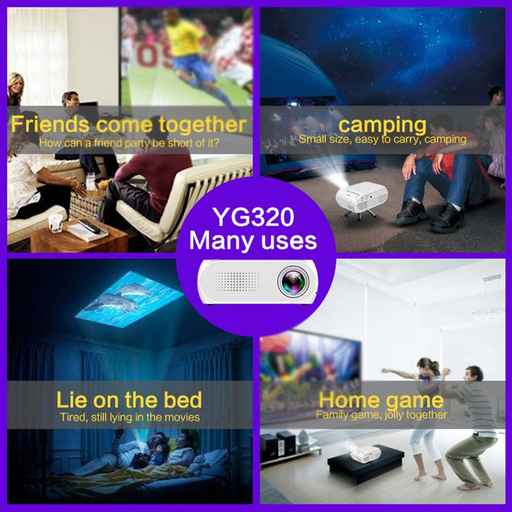 YG320 Home Mini Projector Desktop Forward Cast Support Multimedia Documents Support Multi-Languauge 1080P Home Theater
