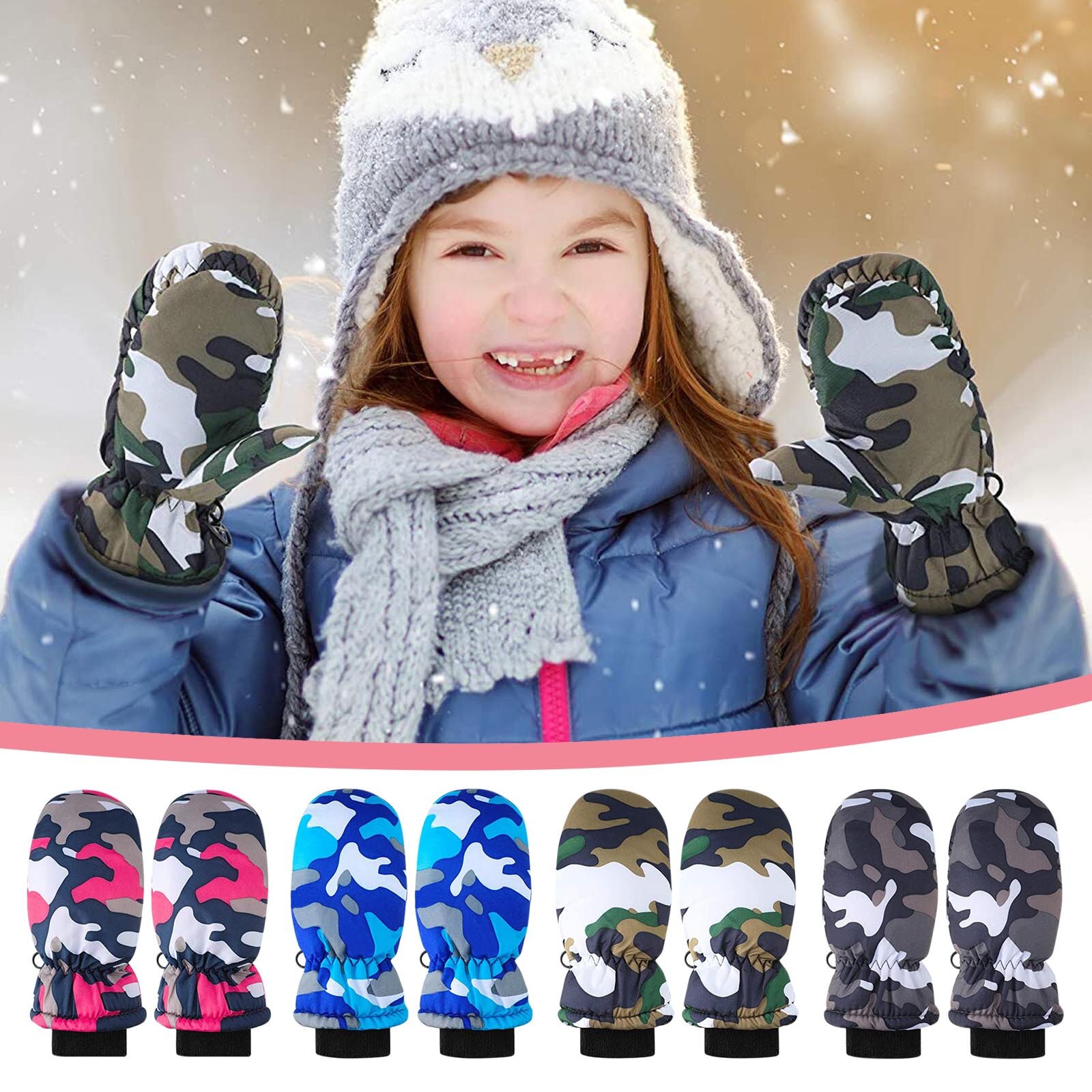 1 paire enfants enfants hiver couleur unie gants garçon filles Ski à manches longues mitaine coupe-vent imperméable épaissir gants