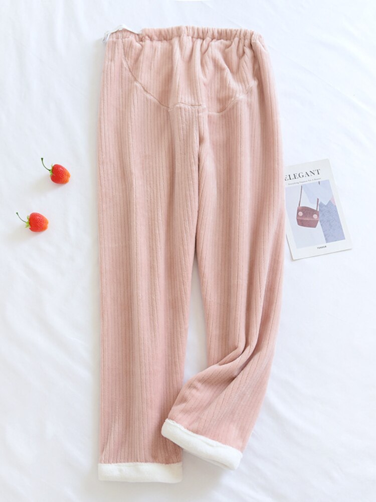 Solid Sleep Bottoms Women Candy Color Sweet Slouchy Thicker Cozy All-match Flannel Teenagers Nightwear Home Trendy Female Lounge: Pink / XL