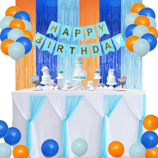 Laranja azul cão folha franja cortinas festa de aniversário suprimentos pano de fundo para sereia sob o mar tema gênero revelapharty decoração