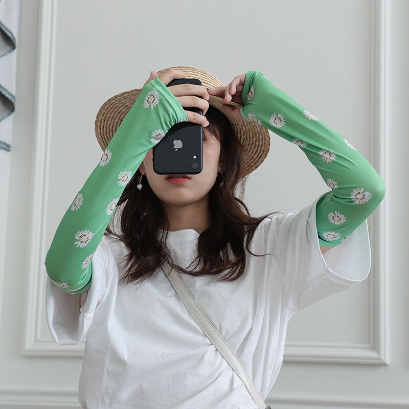 1Pair Women's Ice Oversleeves Cute All-match Printed Oversleeves Summer Viscose Fiber Gloves: 7