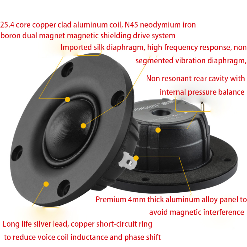 HIFI 2.5 Inch 3 Inch Tweeter Speaker 30W 4 Ohm 8 Ohm Strong Magnetism Silk Membrane Tweeter Audio Speakers 25.4MM Loudspeakers