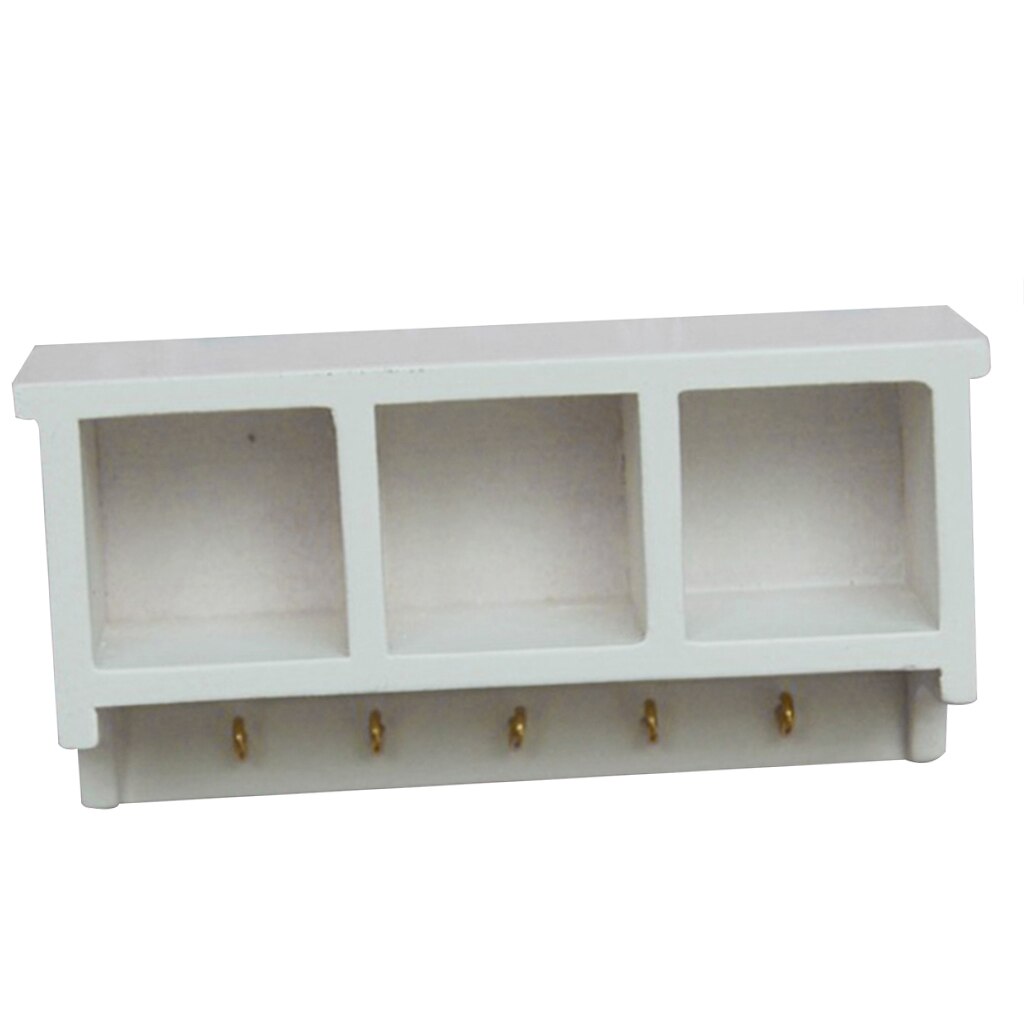 White Mini Kitchen Birch Wood Wall Rack w/ Hooks Fit for 1/12 Dollhouse Decoration