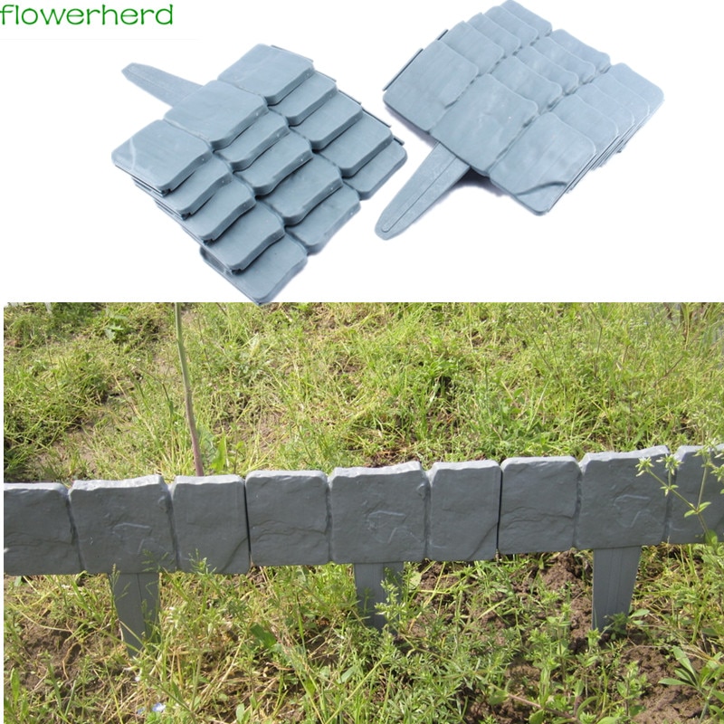 25x23.5cm Cobbled Stone Effect Plastic Garden Edging Hammer-In Lawn Lawn Palisade Fencing, Trellis & Gates