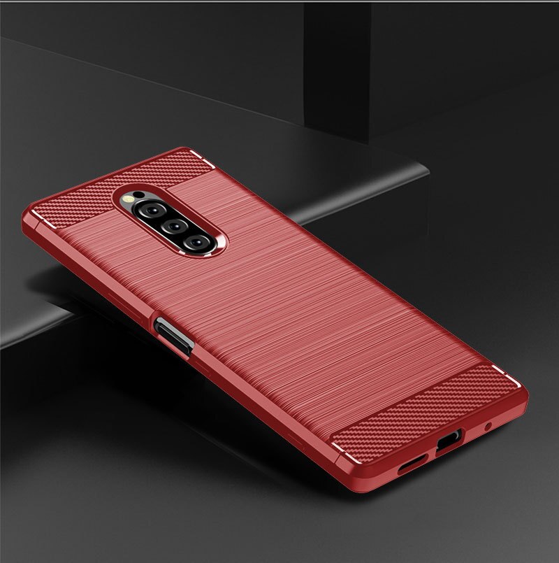 Für Sony Xperia 2 Fall Gebürstet Silikon Carbon Fiber Textur Zurück Abdeckung Für Sony Xperia 1 Xperia1 J8110 J8170 J9110 fall: For Sony Xperia 2 / Rot