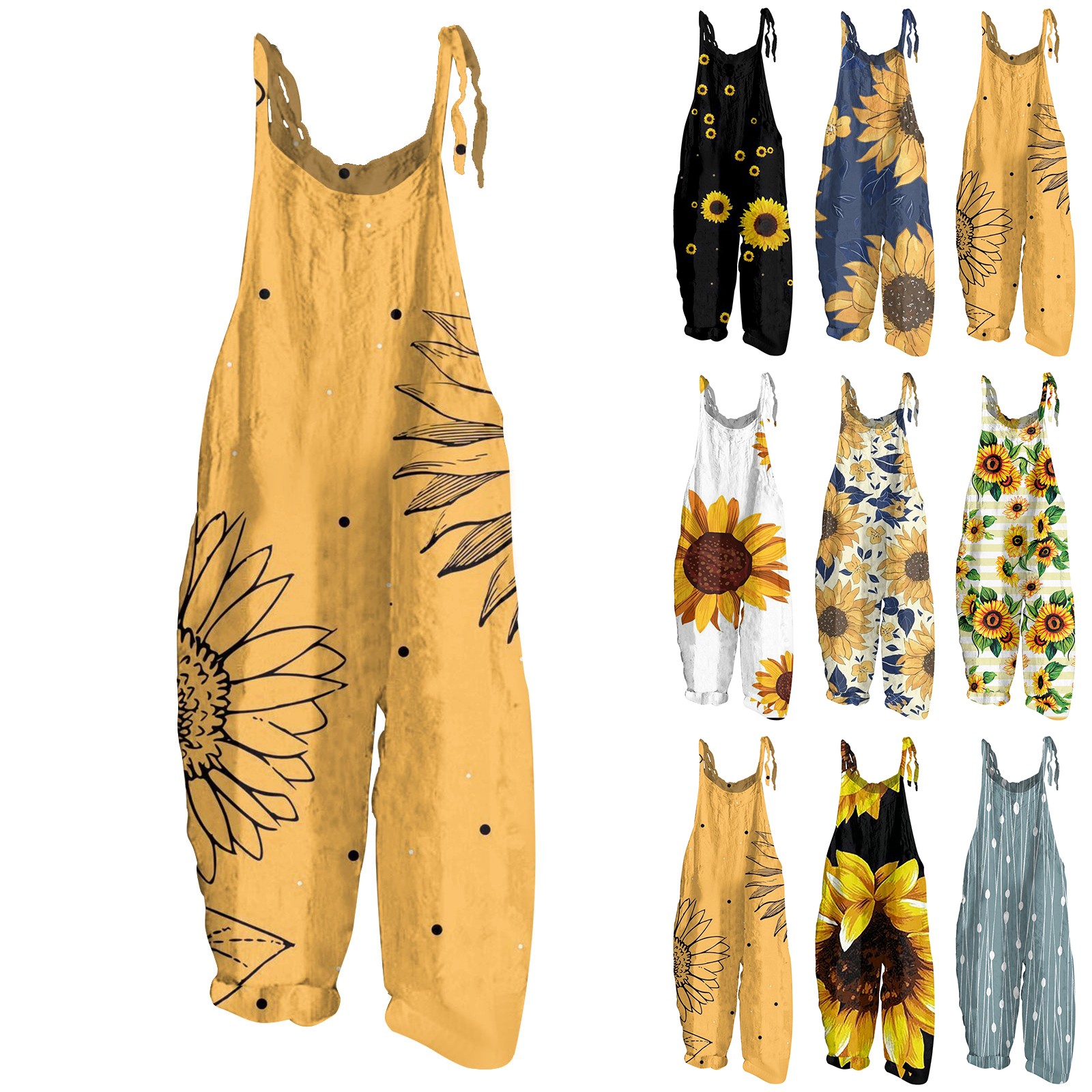 Sunflower Pattern Overalls For Women Slim Jumpsuit Women Casual Loose Romper For Women Mono Deportivos Mujer Gym