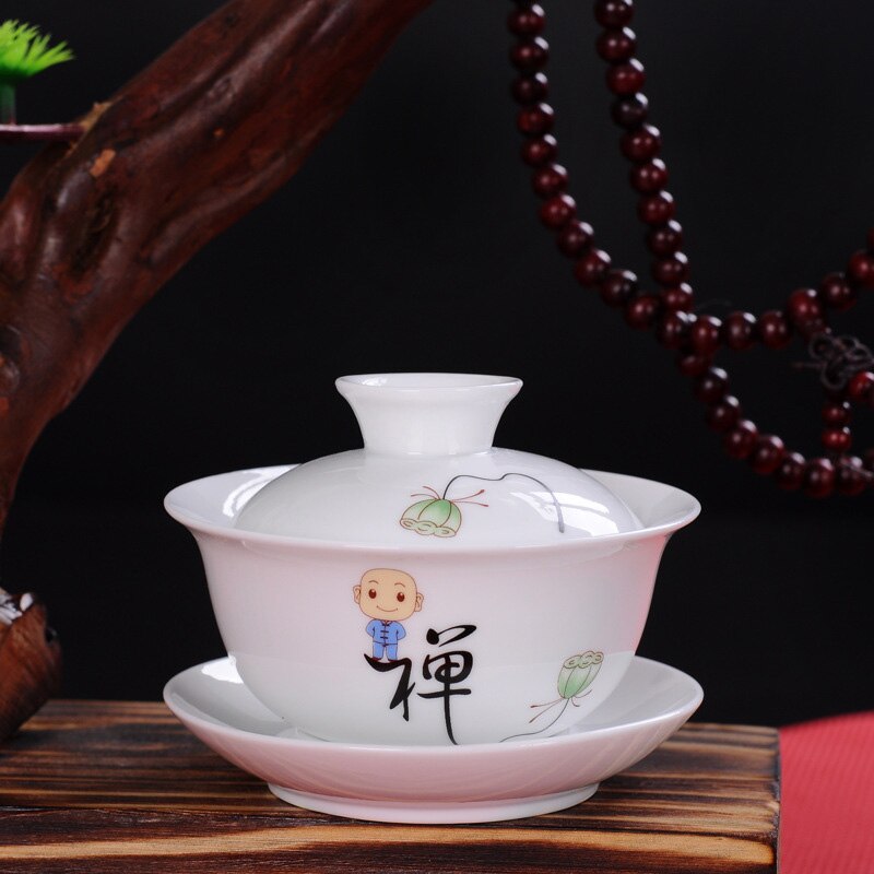 Hvid porcelæn te terrin kop,gaiwan te porcelæn grydesæt rejse smuk elkedel håndmalet låg skål te sæt 120ml