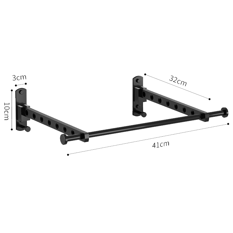 Colgador de ropa plegable, Perchero de secado montado en la pared, perchero móvil para balcón, armario, organización del ahorro de espacio para el hogar: Black 8 holes Rod