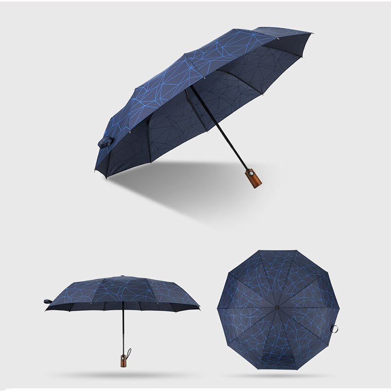 Paraguas para hombre y mujer, sombrilla resistente a la lluvia, al viento, tres pliegues totalmente automáticos, compacto, grande, para viajes de negocios y coche, 10K