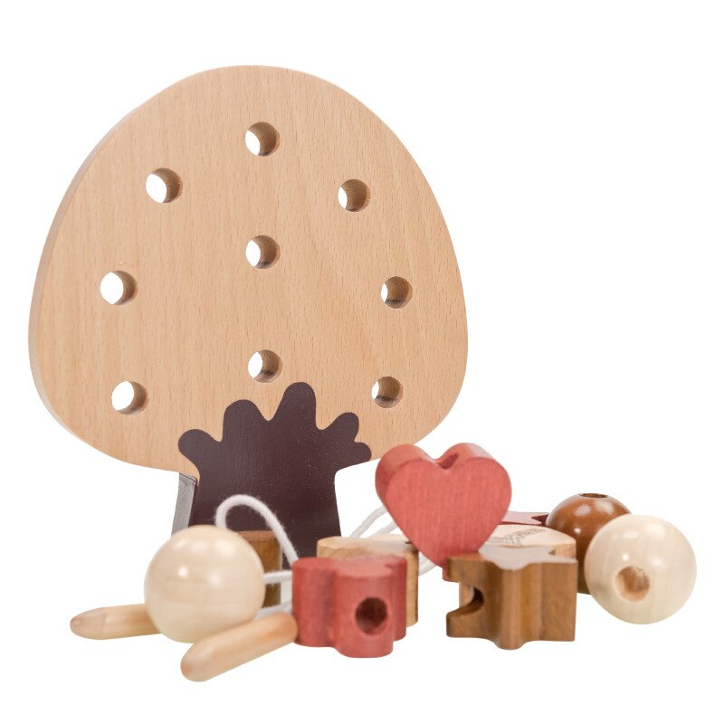 Wooden Threading Toy - Large Beads for Kids - Hand-Eye Coordination - Educational Animal & Nature Board
