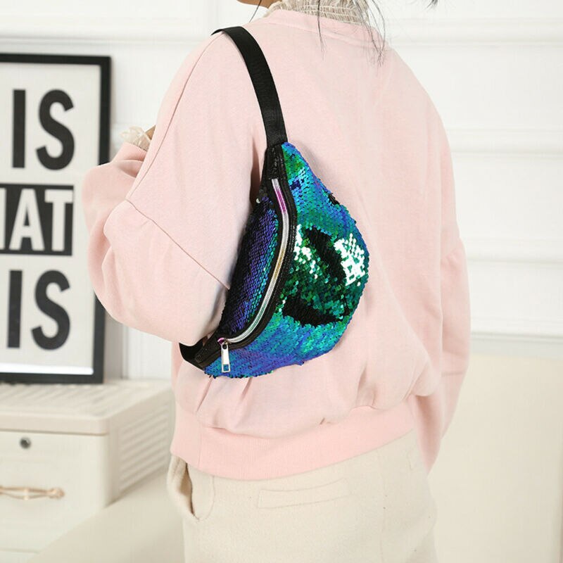 Womens Reversible Mermaid Sequins Glitter Waist Bum Bag Pack Pouch Satchel