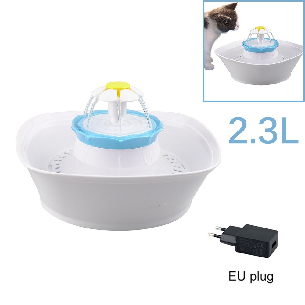 2.3L fuente de agua automática para gatos mascotas LED eléctrico USB para perros, fuente de alimentador de bebedero para mascotas fuente para beber dispensador de agua: EU plug