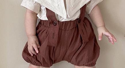 Infantil do bebê da menina verão novo algodão sólido grande colarinho manga curta camisa da criança menina bonito das crianças da forma topos: Brown overalls / 9 m