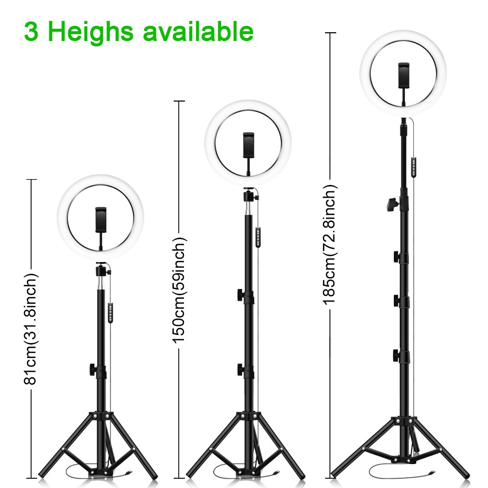 10-inch Dimbaar Ringlicht Met Statief En Telefoonhouder – Verstelbaar 180° Verticaal, 360° Horizontaal – Voor Vlog, Selfie, Online Les