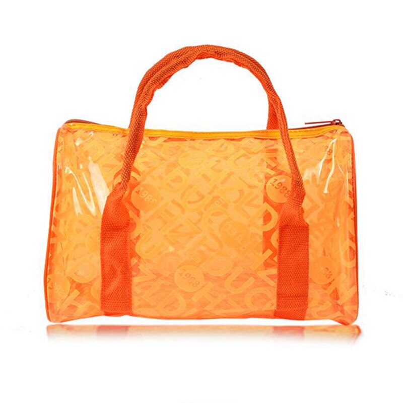 Waterproof Swimming Storage Beach Bag Tote Handbags Women PVC Transparent Letter Printing Plastic Pouch Bath Wash Bags XA372WD: orange
