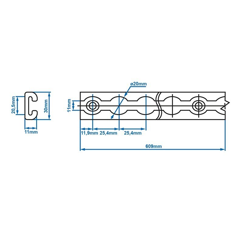 Rail Sjorren Aluminium 30Cm