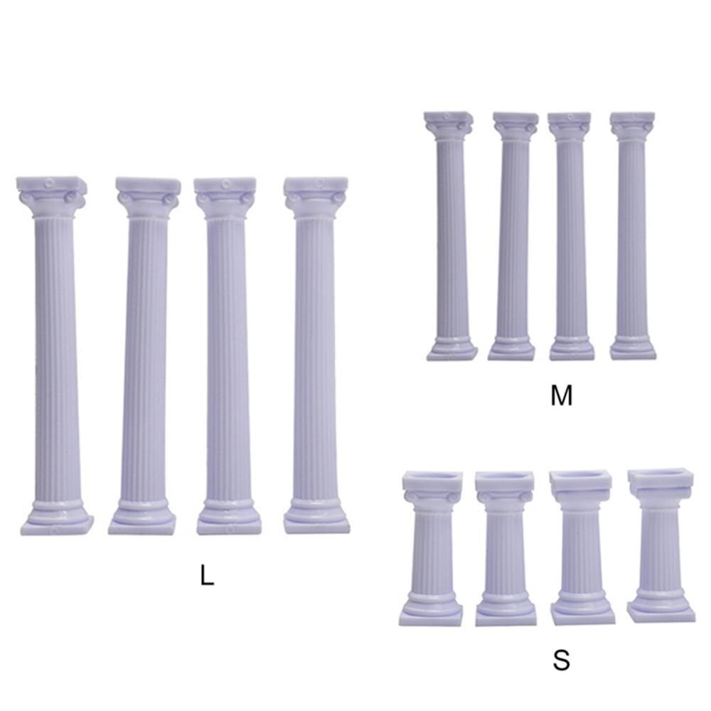 4pcs White Cake Pillars Wedding Cake Stands Cake Roman Pillar Fondant Cake Tier Separator Support Stand Decor