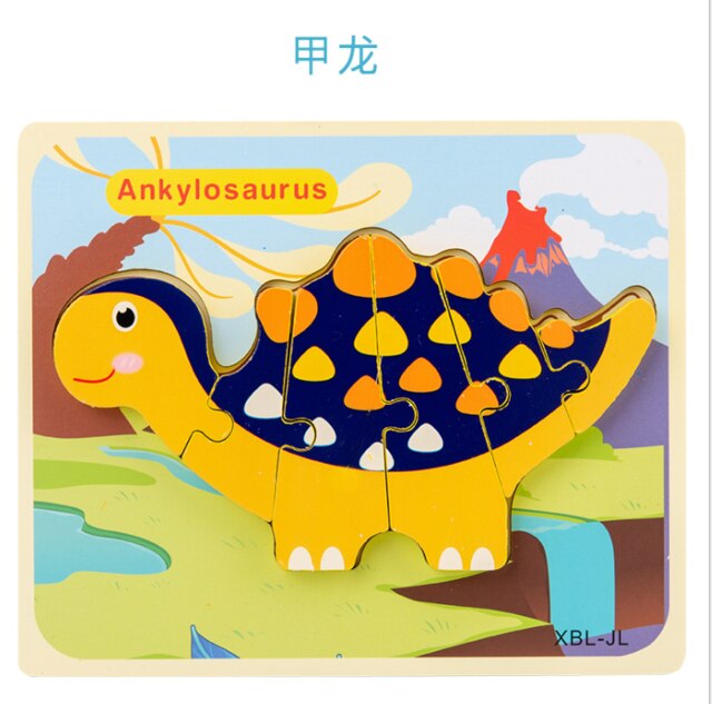 Let'S Make 1PC Montessori Toys Wooden Dinosaur Puzzle Cartoon Early Educational Baby Toy Wood Puzzle Toys: 08