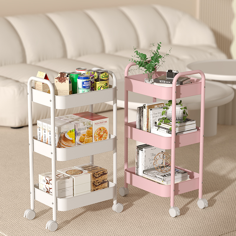 Heavy Duty Rolling Storage Cart Carbon Steel Mobile Organizer for Living Room Kitchen Space Saving Baby Toy & Snack Shelf