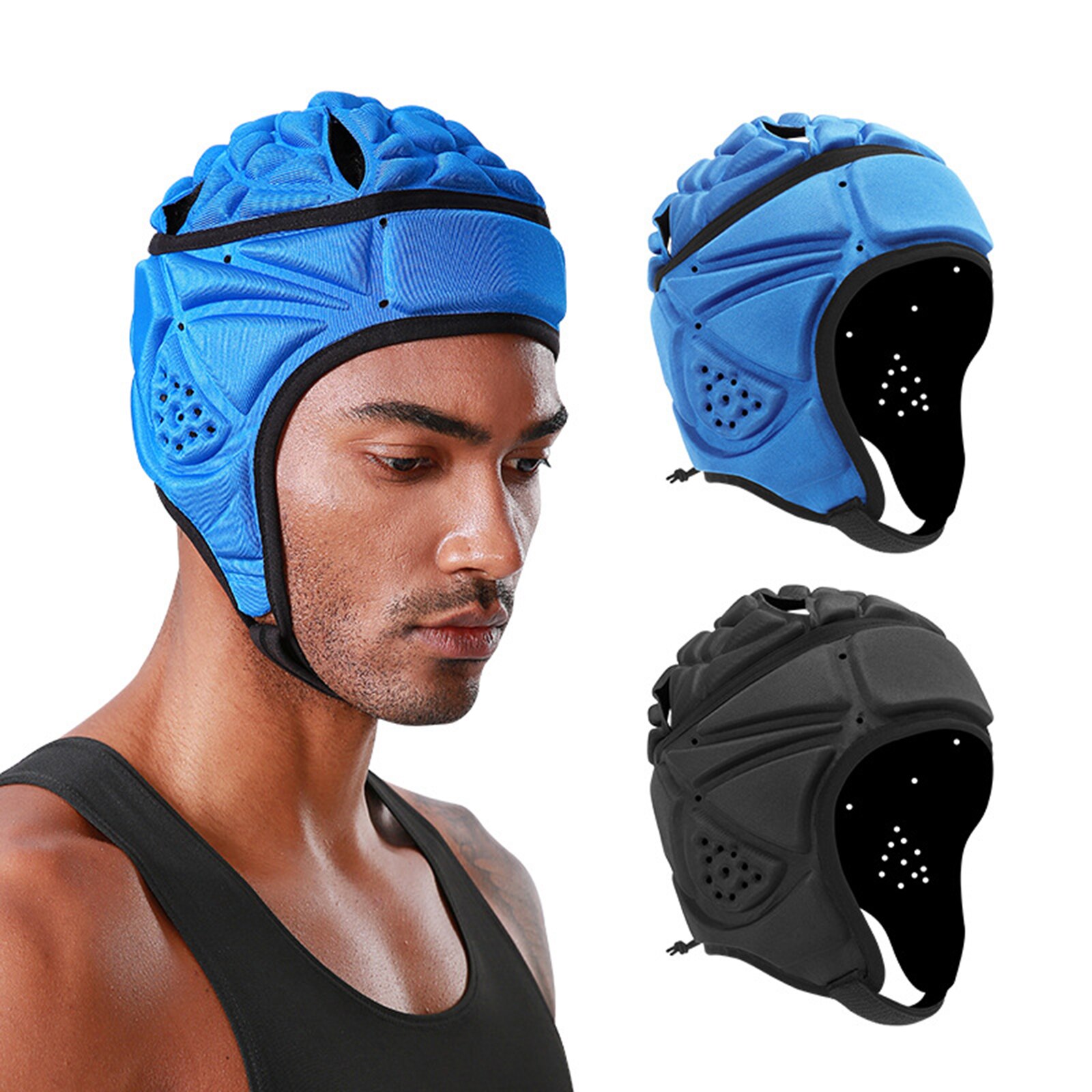 Volwassenen Beschermende Hoed Unisex Shockproof Veiligheid Helm Met Ventilatieopeningen Voor Rugby Hockey Zwart/Blauw