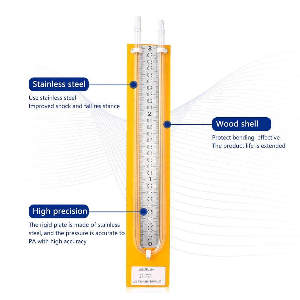 1 Pc Edelstahl U-förmigen Manometer 0-3KPA Differential Manometer Hohe Genauigkeit Druck Sensor Einfach Lesen U-rohr