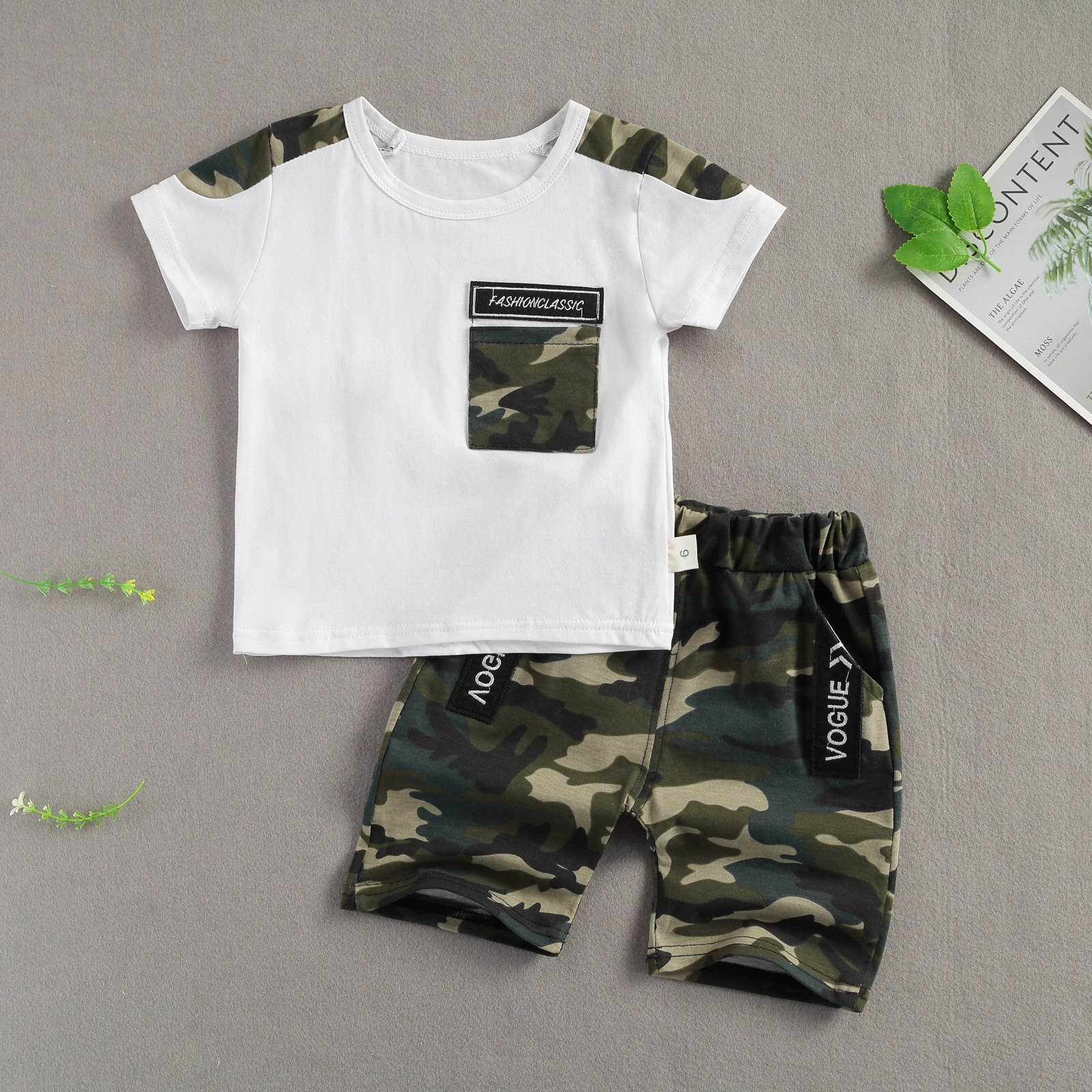 Focosorn – ensemble de vêtements d'été pour bébés garçons de 1 à 4 ans, imprimé Camouflage, manches courtes, poche, Short