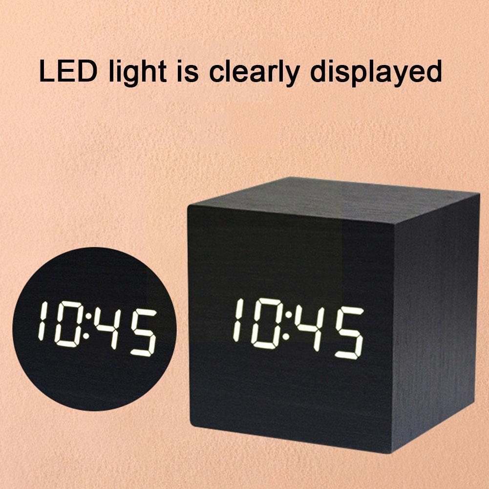Relojes multifunción LED de madera, reloj despertador de mesa, Control de alarma de escritorio, decoración de madera , voz electrónica Digital, Tabl C1O2