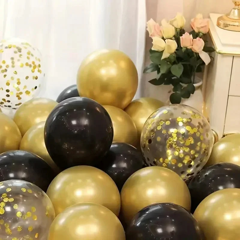 16pcs Black Metallic Sequin Balloons for Birthday Wedding Graduation Party Balloon Decoration