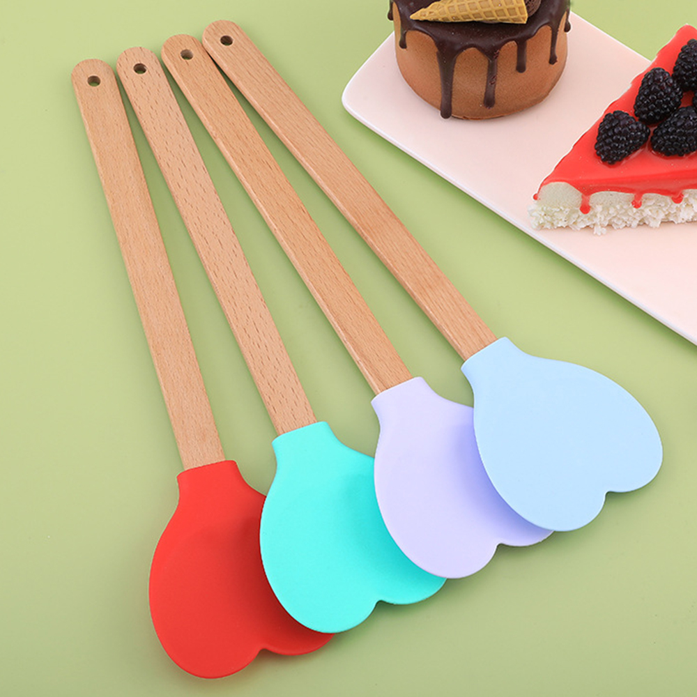 Spatule en Silicone rose amour pour la saint-valentin, manche en bois en forme de cœur, spatules de cuisson, ustensiles de cuisine, outil de fabrication de gâteaux