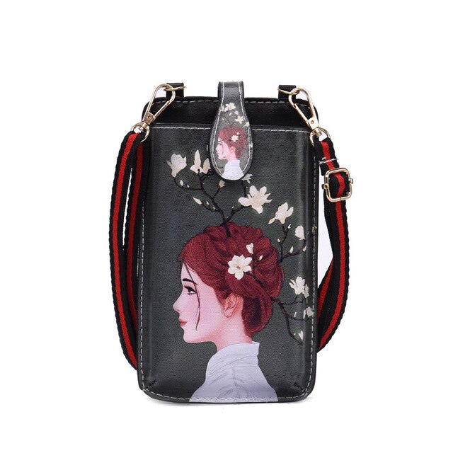 Newly Universal Card Wallet Shoulder Strap PU Leather Phone Bags For Samsung Galaxy Note 10 S10 5G Pro Lite Plus 9 A80 A50: B2 Flower Girl