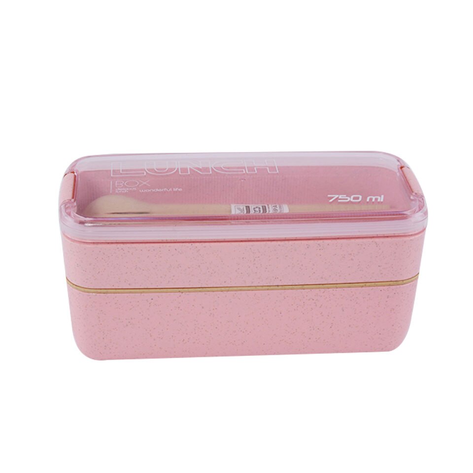 750ml 2 Layers Eco-Friendly Lunch Box Wheat Straw Material Bento Box Microwavable Dinnerware Lunchbox Leakproof Food Container: Pink