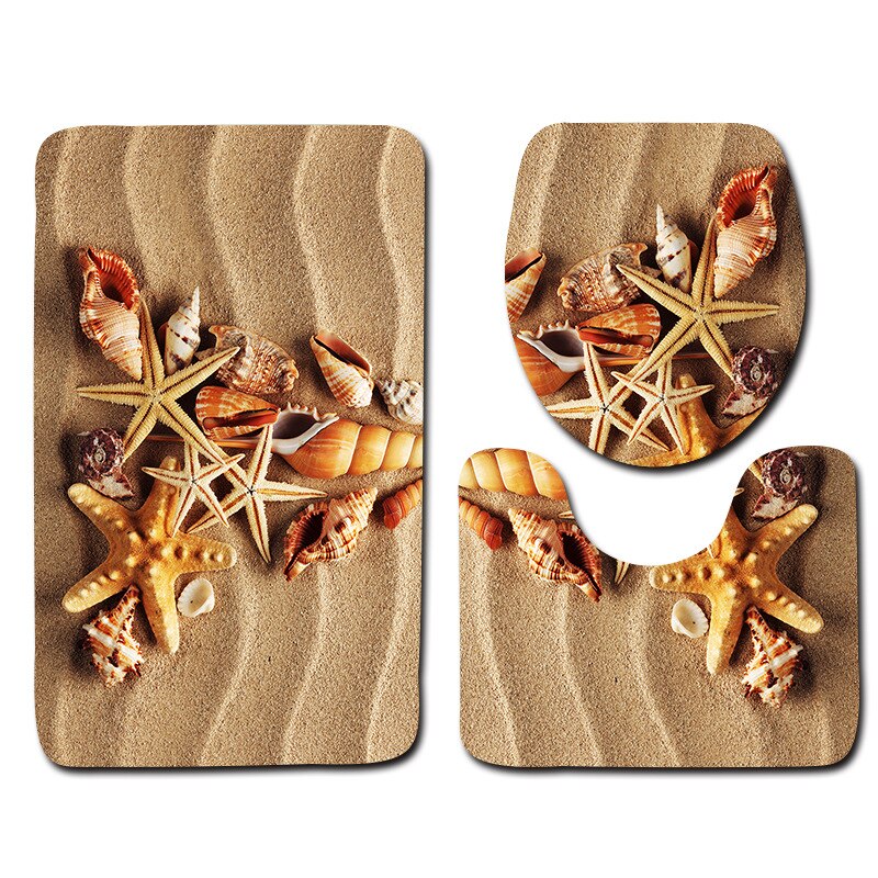 3D beach toilet cover anti slip mat bathroom carpet toilet seat bathroom carpet bathroom decoration accessories 3 pieces