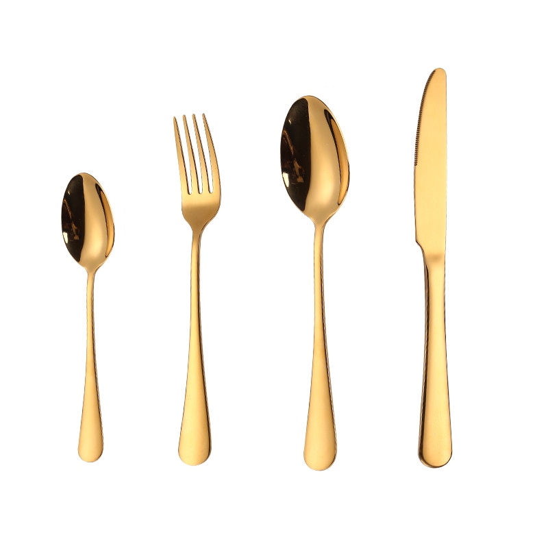 Bordservice guld bestik gafler knive skeer middagssæt rustfrit stål gyldent service gaffel ske kniv sæt