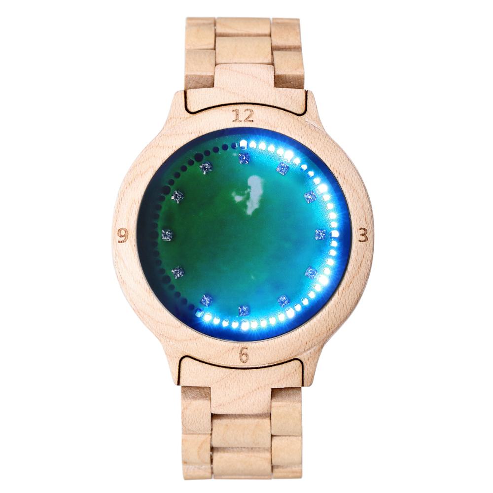 Red sandalwood LED Light Touch Screen Diamond Dial Wooden Watch Red Starry Sky Surface Luminous Watch Relogio Masculino: 4