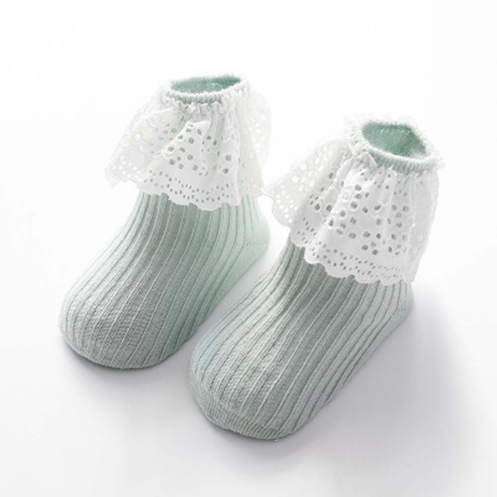 retrò Dei Bambini Del Merletto Calzini E Calzettoni pizzo balza Laterale Ragazze Calzini E Calzettoni di colore Solido Del Cotone Del bambino Calzini E Calzettoni Primavera proprietà Calzini E Calzettoni: leggero verde / L