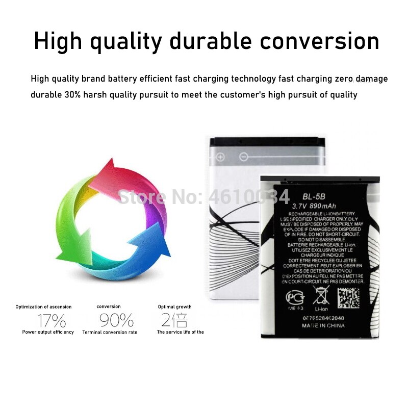 1PC Phone Battery Replacement Mobile Phone Battery BL-5B BL5B BL 5B Batteries for Nokia 5300 5320 N80 N83 6120C 7360 3220