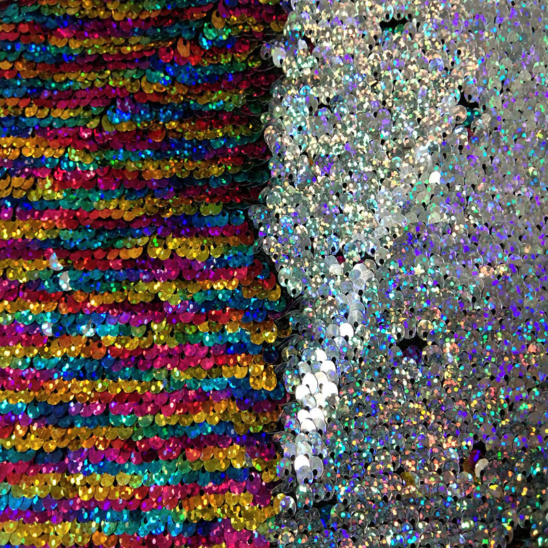 65x45 cm Bling Bling Rainbow Kleur Sequin Double-face Omkeerbare Sequin Stof Satijn Terug Glitter Sequin Stof naaien Decoratie