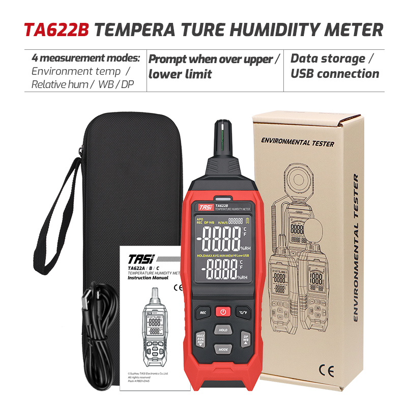 TASI TA620A Handheld Temperature Humidity Meter Tester Industrial Household Digital Thermometer Hygrometer High Precision Sensor: Red