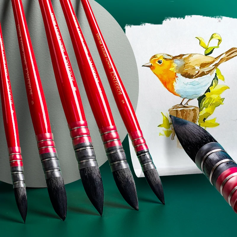 Borrence Artist Hand-Painting Drawing Brushes Watercolor Brush Pen for Oil Acrylic Gouache Water Color Art Supplies