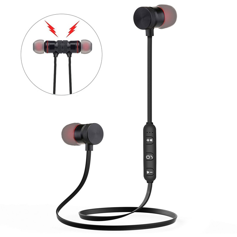 Zwart/Rode Magnetische Sport Stereo Bluetooth Headset Wireless Sweat Proof Bluetooth Headset Ruisonderdrukking Koptelefoon 1Pcs