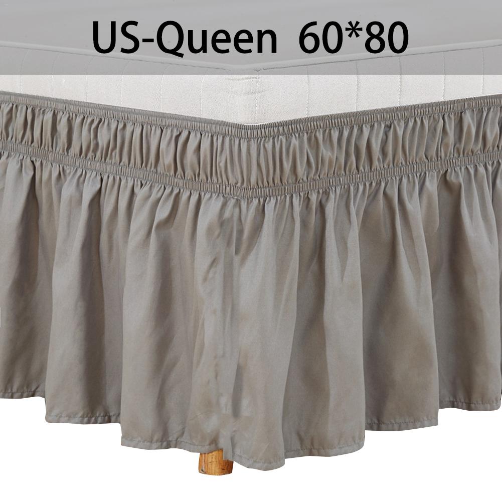 Polyesterfiber ensfarvet omkring bed nederdel elastiske flæser let pasform rynkebestandige seng nederdele faldones para camas: Blå