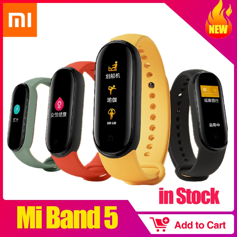 Xiaomi Mi Band 5 Wristband Stress Female Health Smart Blacelet Heart Rate Sleep Step Swim Sport Monitor APP Push Alarm