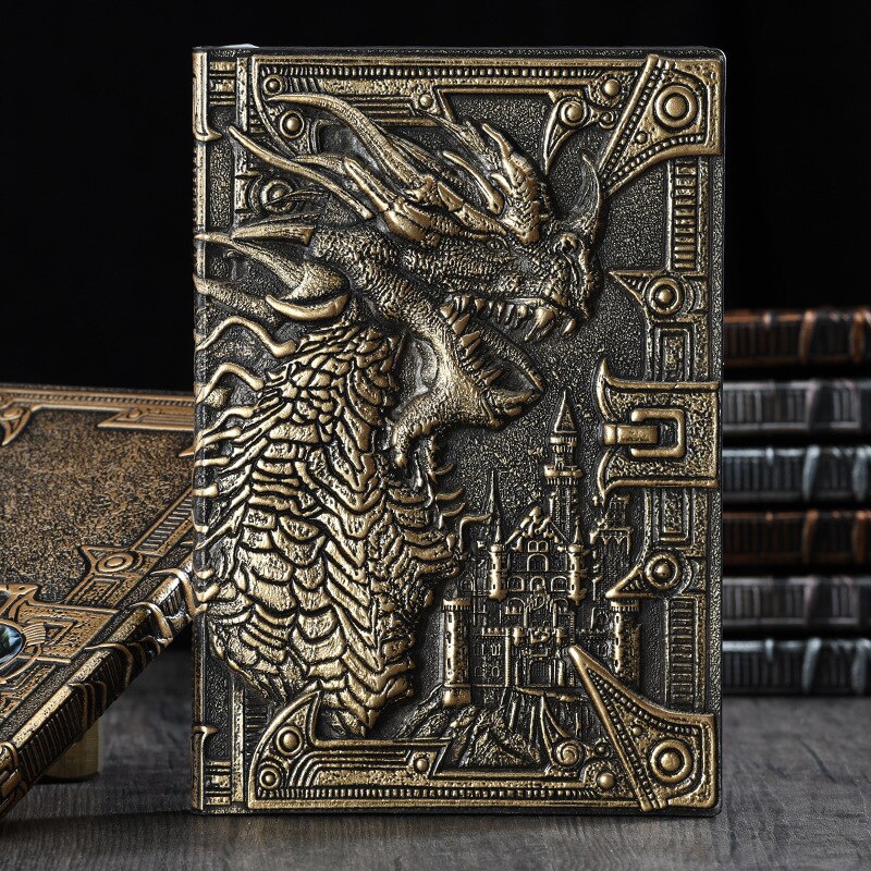 Bloc-notes 3D stéréo Dragon maléfique A5, bloc-notes pour journal intime, carnet de notes en papier, fournitures scolaires et de bureau,: Gold