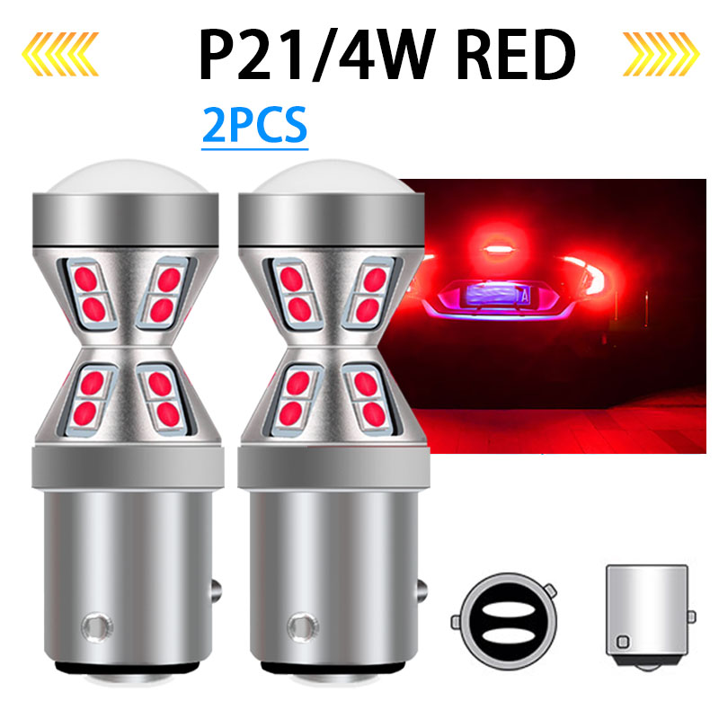 2PCS 1157 BAZ15D P21/4W Canbus Error Free LED Bulbs Super Bright Car Stop Lights Red White Brake Lights Reverse Lamps DRL DC 12V: Red