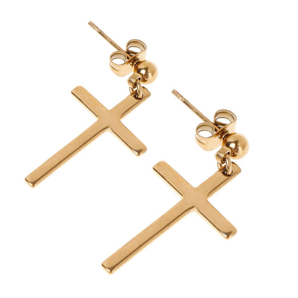 1pc Schwarz Kreuz Ohrring Männer Titan Stahl Ohrringe Hipster Persönlichkeit Straße Tropfen/Baumeln Ohrringe Frauen Punk Stil: 2 A-Gold