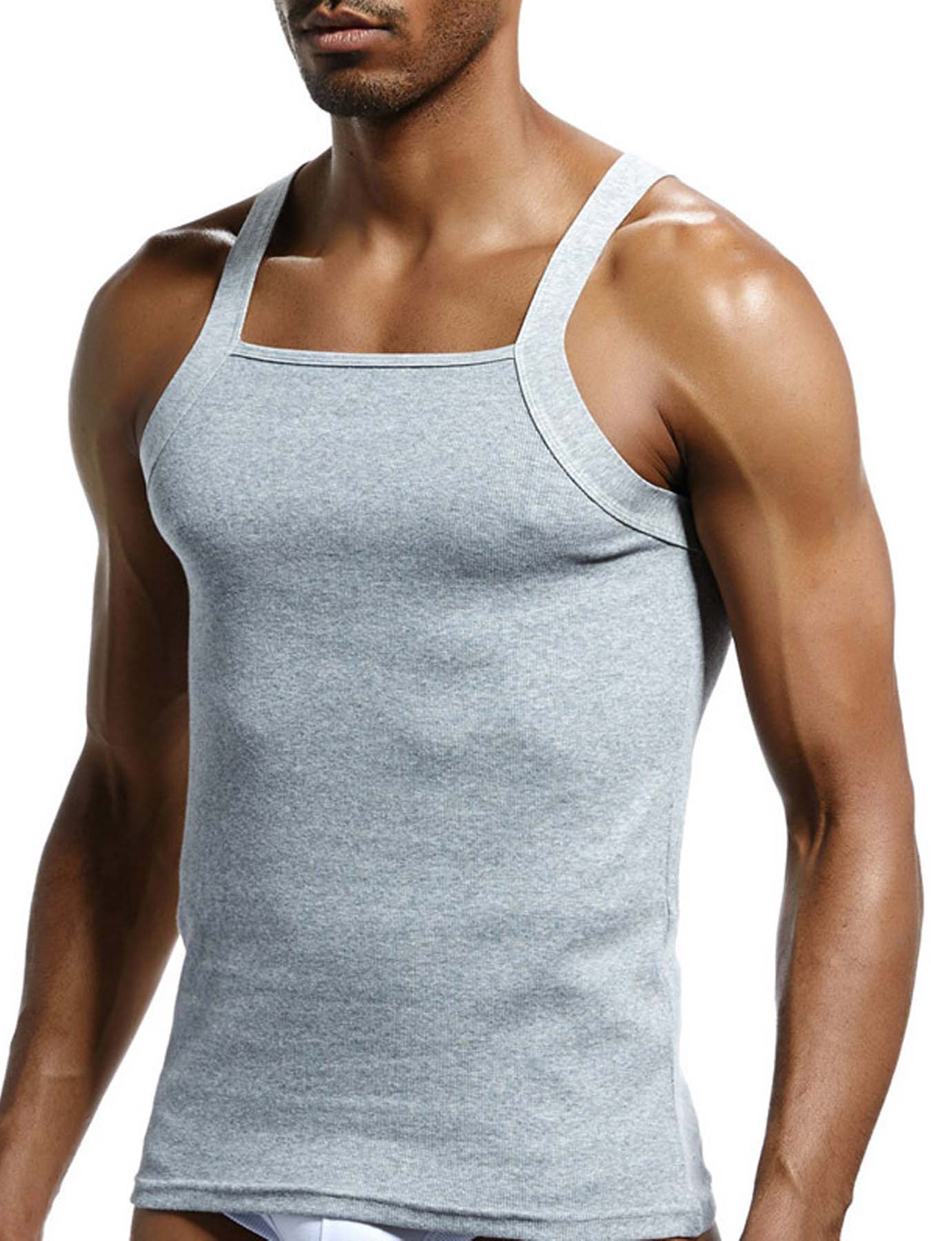 homme gilet coton serré débardeur maison sommeil décontracté solide Sexy taille asiatique décontracté sans manches vêtement musculation: XXL / GRIS