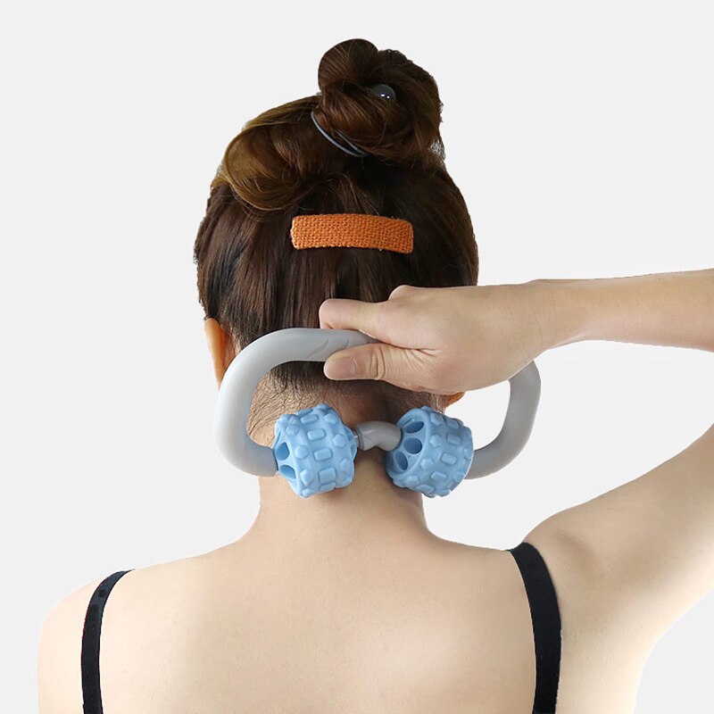 Hand-held 2 Wheels Roller Muscle Massage Stick Yoga Fitness Body Building Massage Roller Relaxation For Arm Leg Neck Pink/Blue