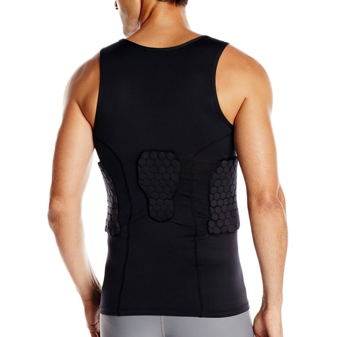 -Men's Rib Protector Padded Vest Compression Shirt Training Vest with 3-Pad for Football Soccer Basketball Hockey Protective