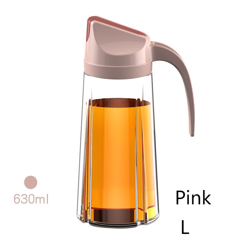 Distributeur de bouteilles d'huile en verre, étanche, à rabat automatique, huile d'olive, vinaigre, condiments, Transparent, accessoires de cuisine: 630ml Pink